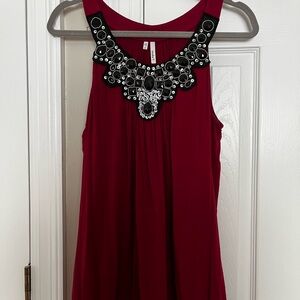 Studio Y Red Sleeveless Blouse with Black Embellishments